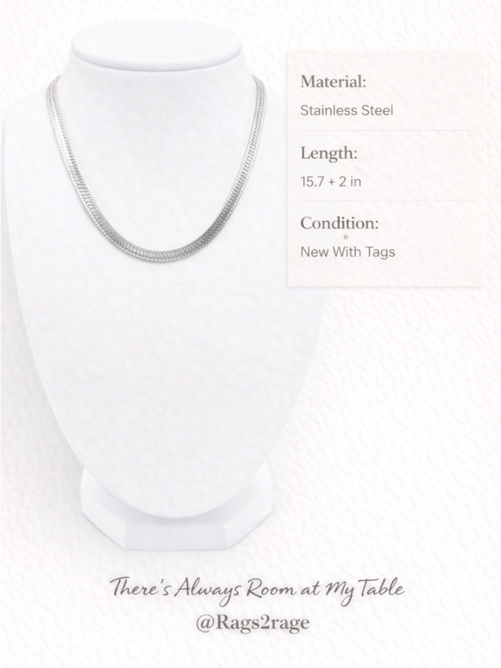 Silver Herringbone/Snake Chain Necklace Thick Wide Stainless Steel Minimalist